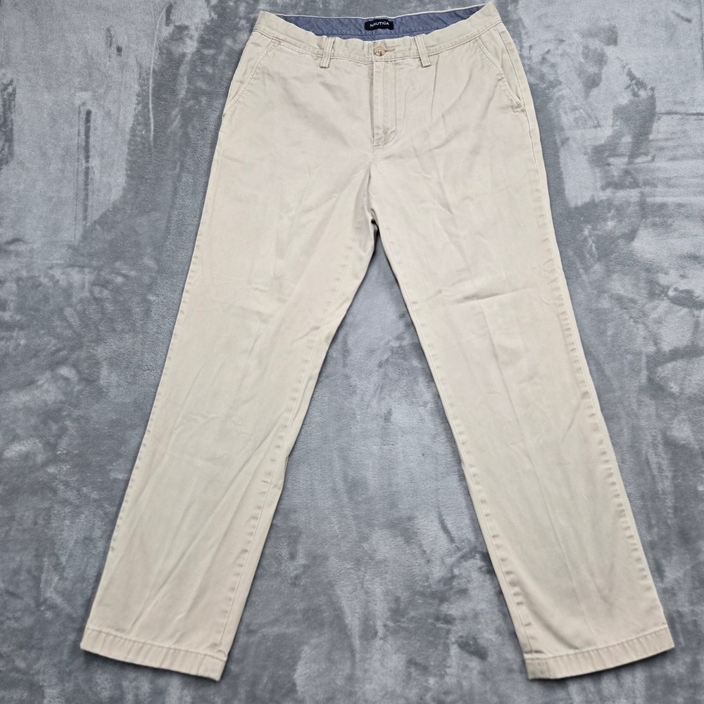 Nautica Mens Size 34x32 The Deck Pant Classic Fit Khaki Chino Pants Tan